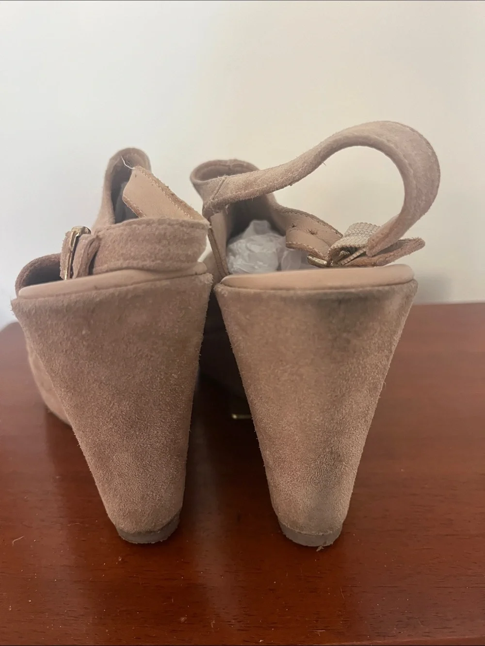 Cordani Taupe Suede Peep-Toe Wedge Sandals size 41